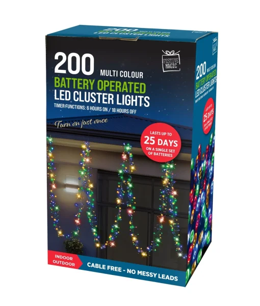 Battery Operated Lights>Christmas World 200 Led Battery Cluster Lights