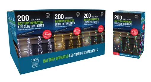 Battery Operated Lights>Christmas World 200 Led Battery Cluster Lights