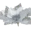 Pick & Berries>Christmas World Clip On Silver Poinsettia With Sequins And Glitter (30Cm)