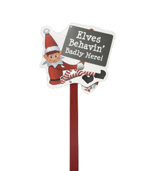 Elf'S Galore>Christmas World Elves Behaving Badly Naughty Elf Garden Sign