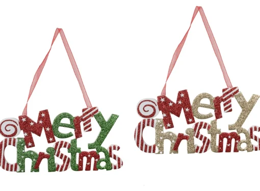 Elf'S Galore>Christmas World Glitter Merry Christmas Plaque Asst