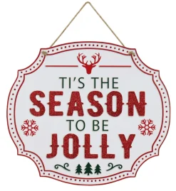 Hanging Decorations>Christmas World Hanging Glitter Plaque Asst - Ti'S The Season
