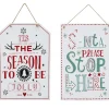 Traditional & Berry>Christmas World Hanging White Christmas Sign Asst - Santa Please Stop Here