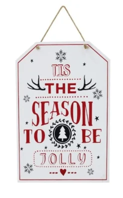 Hanging Decorations></noscript>Christmas World Hanging White Christmas Sign Asst - Santa Please Stop Here