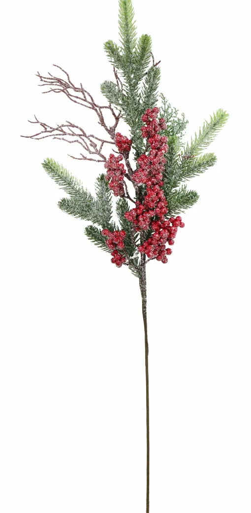 Pick & Berries>Christmas World Icy Glitter Foliage Berries Spray Asst (76Cm) - Red Berries