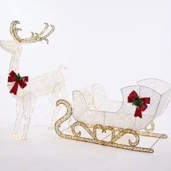 3D & 2D Displays>Christmas World Led Glitter Thread Sleigh With Reindeer