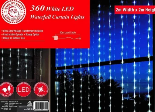 Curtain Lights>Christmas World Led White Waterfall Curtain (4X2M)