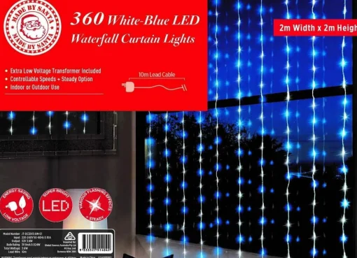 Curtain Lights>Christmas World Led White-Blue Waterfall Curtain (2X2M)
