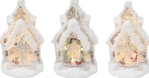 3D & 2D Displays>Christmas World Light Up House With Glitter Snow Asst (29Cm)