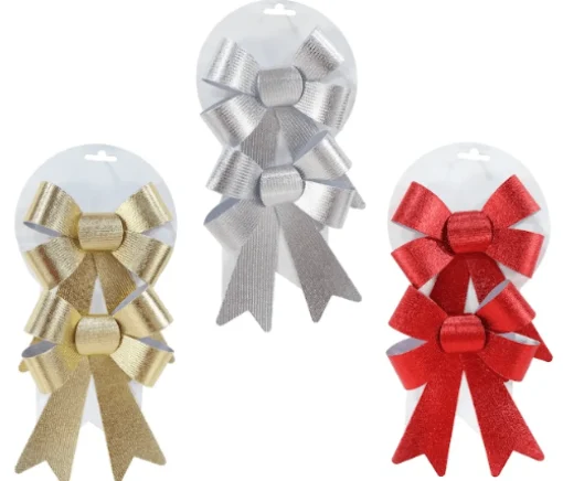 Traditional & Berry>Christmas World Medium Metallic Bow (2Pk)