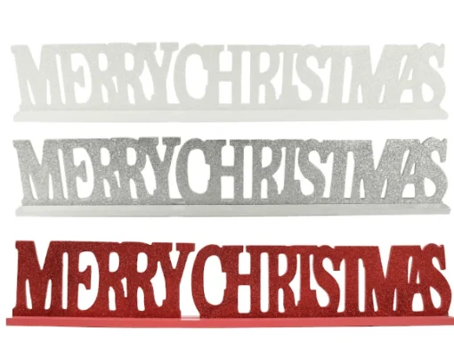 Magical Winter Wonderland>Christmas World Merry Christmas Glitter Table Sign Asst