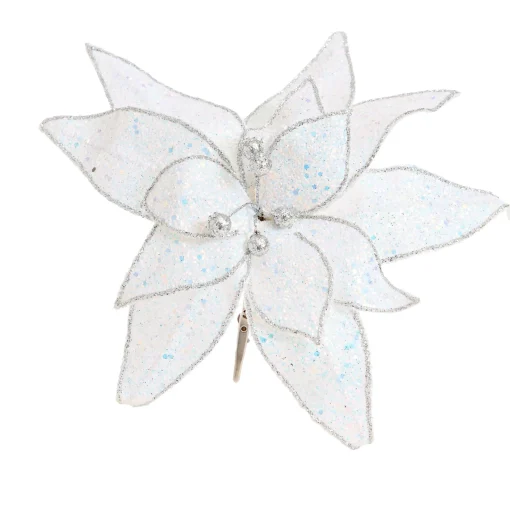Pick & Berries>Christmas World Or Iridescent Poinsettia With Clip (25Cm)