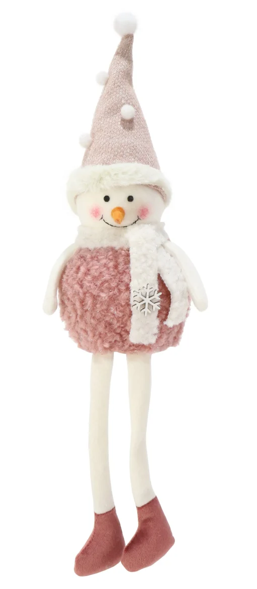 Pretty In Pink & Rose Gold>Christmas World Pink Shelf Sitting Snowman (45Cm)