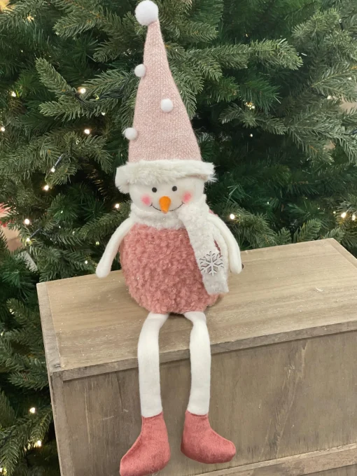 Pretty In Pink & Rose Gold>Christmas World Pink Shelf Sitting Snowman (45Cm)