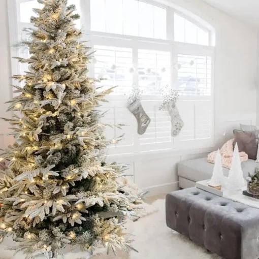 Artificial Trees>Christmas World Pre-Lit Flocked Fir Tree 7Ft (2.1M)