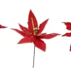 Pick & Berries>Christmas World Red Mix Velvet Poinsettia Pick (30Cm)