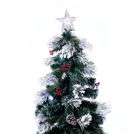 Fibre Optic Trees>Christmas World Snowy Fibre Optic Tree With Pinecones & Berries (1.8M)