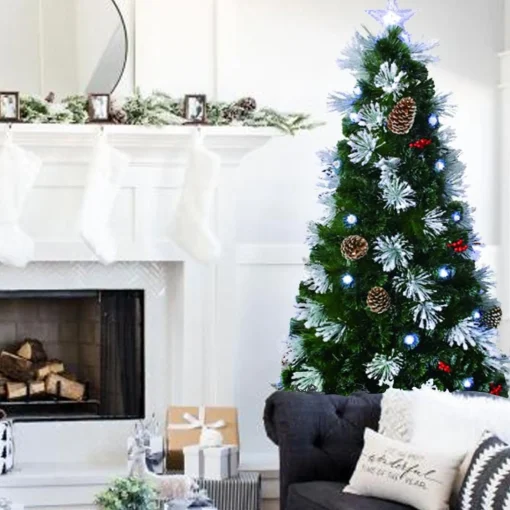 Fibre Optic Trees>Christmas World Snowy Fibre Optic Tree With Pinecones & Berries (1.8M)