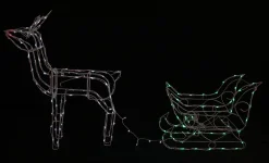 Solar Lights>Christmas World Solar Sleigh With Reindeer (White-Red-Green)