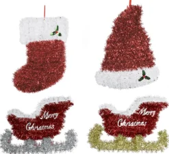Tinsels>Christmas World Tinsel Christmas Plaque Asst - Christmas Stocking