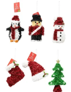 Traditional & Berry></noscript>Christmas World Tinsel Decoration 6 Asst - Penguin
