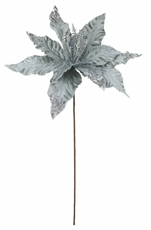Pick & Berries>Christmas World Velvet Poinsettia Stem With Sequins Asst (58Cm)