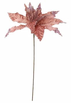Pick & Berries></noscript>Christmas World Velvet Poinsettia Stem With Sequins Asst (58Cm)