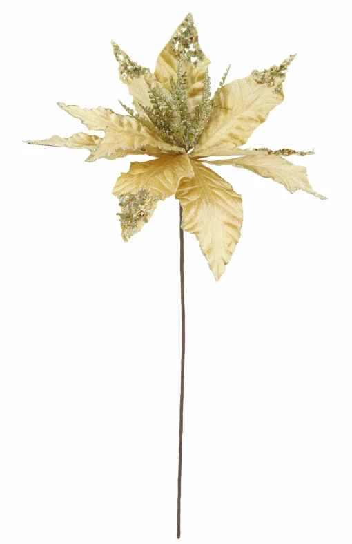 Pick & Berries>Christmas World Velvet Poinsettia Stem With Sequins Asst (58Cm)