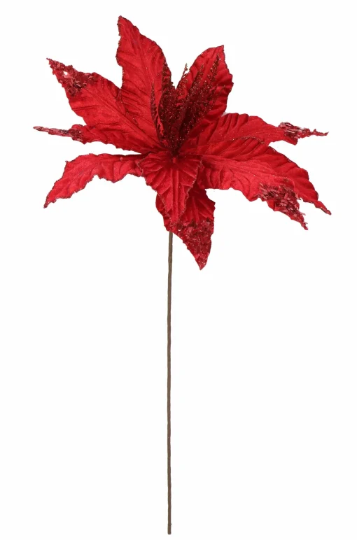 Pick & Berries>Christmas World Velvet Poinsettia Stem With Sequins Asst (58Cm)