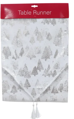 Touch Of Elegance></noscript>Christmas World White Foil Runner Asst (180Cm) - Gold Trees