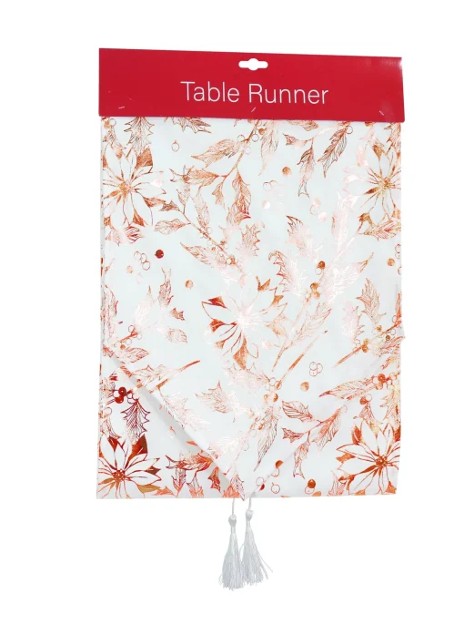 Touch Of Elegance>Christmas World White Foil Runner Asst (180Cm) - Gold Trees